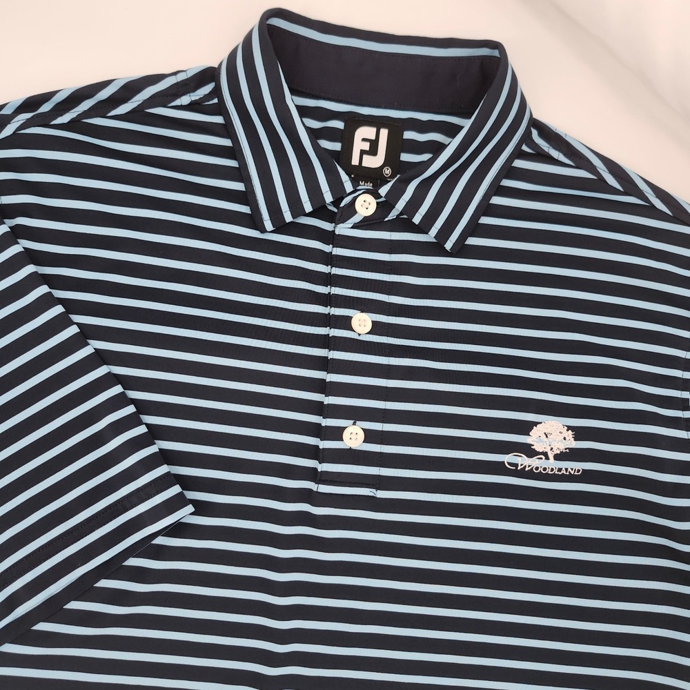 FootJoy Mens Golf Polo Shirt Size M Blue Striped Woodland Performance Preppy